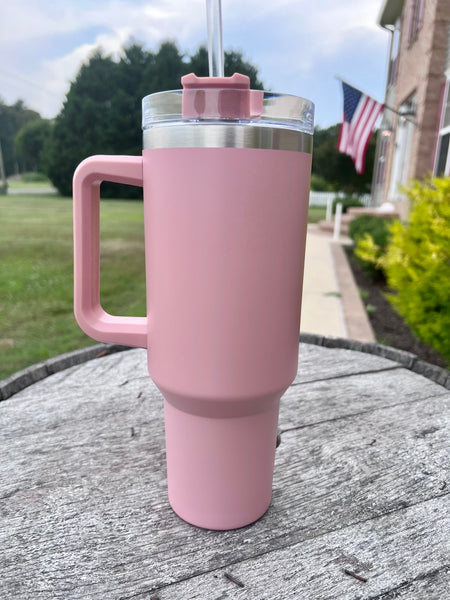 Custom logo stanley 40 oz tumbler with handle pink - hicustomizers