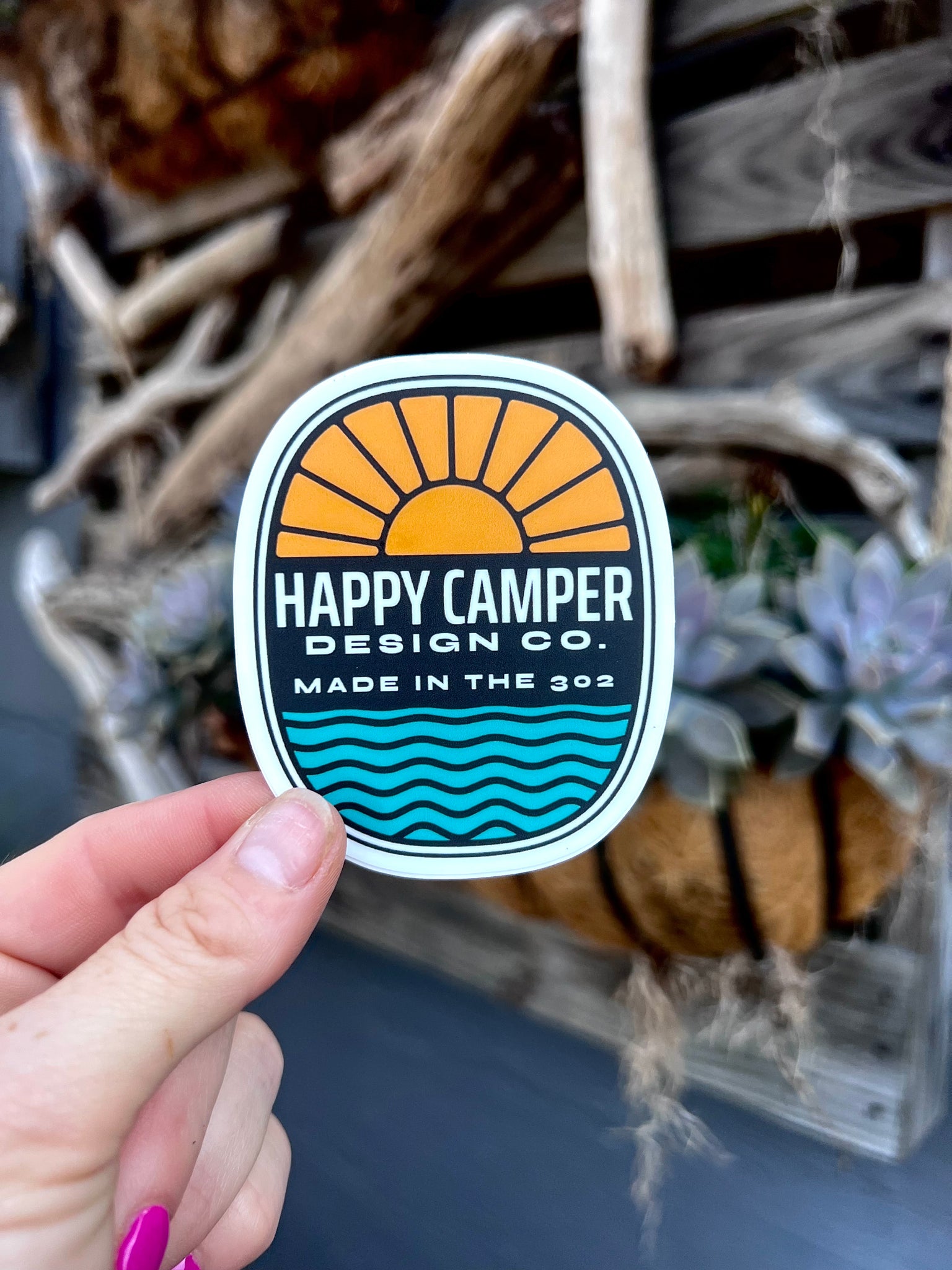 Happy Camper Wave/Sun Sticker