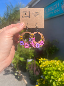 Hand painted Floral Walnut Earrings