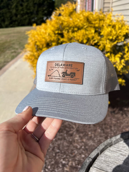 Gray Surf Tag Leather Patch Hat